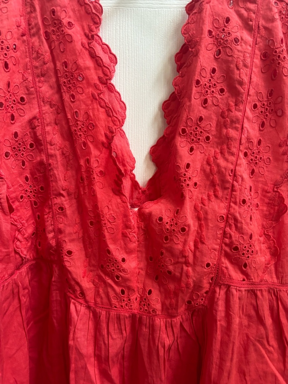 Lucky Brand Coral (NOT WHITE) Eyelet Cap-Sleeve Cotton Peasant Top, Size L, NWT - Picture 4 of 6